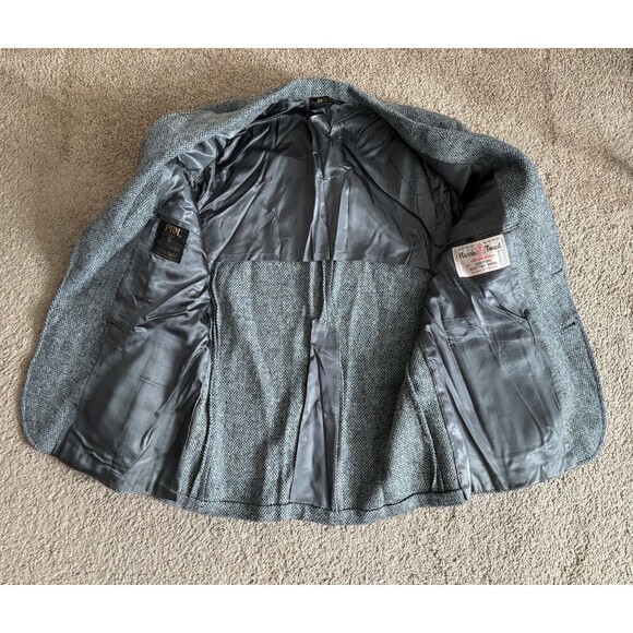 VTG Harris Tweed 42 Mens Blazer Jacket‎ Blue Scottish Wool Handwoven - Picture 2 of 6